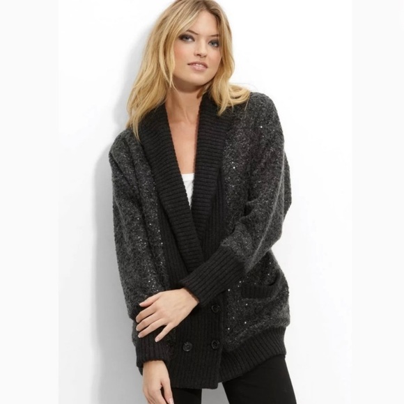 DVF Zayde Oversized Mohair Cardigan Sweater Coat Sequin Size Large - Picture 1 of 8